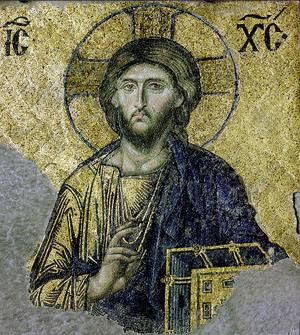 This mosaic of the enthroned Christ is in the South Gallery of the Hagia Sophia, Istanbul. It conveys the brillance and maturity of the last phase of Byzantine art in Constantinople. Country of Origin: Turkey. Culture: Byzantine. Place of Origin: Istanbul. Material Size: Mosaic. Credit Line: Werner Forman Archive/ . Location: 04.