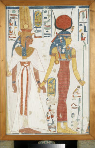 ‘Copy of wall painting from the Queen's tomb 66 of Nefertari, Thebes, Queen Nefertari and the goddess Isis’ Image © Ashmolean Museum, University of Oxford.
