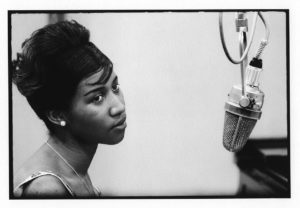 Aretha Franklin during her first recording session aged 18 at the 30th street studio in New York, USA, 1960.