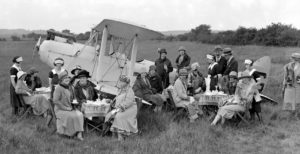 Aerial Tea Parties are the latest society novelty. Mrs Sophie Elliott-Lynn's aerial "at home" at Stag Lane Aerodrome, Edgware. 1 June 1926 ©TopFoto.co.uk