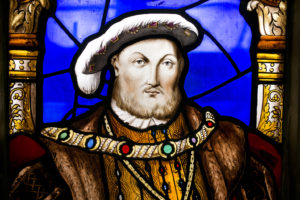 Hampton Court Palace,Thomas Willement (1786-1871),1845,The Great Hall. Detail of the stained-glass in the west window showing a likeness of King Henry VIII ©Historic Royal Palaces