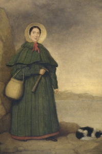 Mary Anning (1799-1847). Pioneer fossil collector of Lyme Regis, Dorset. Oil painting by an unknown artist, before 1842. Golden Cap is visible in the background. © The Trustees of the Natural History Museum, London