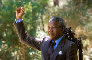 Nelson Mandela on the day of his release (11 February 1990) in the home of Archbishop Desmond Tutu in Cape Town. AKG825231 - Africa Media Online /