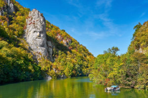 Romania, Mehedinti County, Orsova, Iron Gates Natural Park, The Statue of King Decebal carved in the mountain