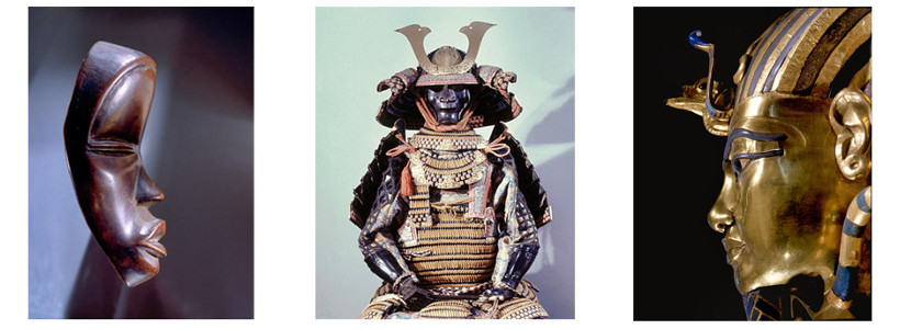 A Tankagle spirit dance mask from Liberia; Samurai armour; and Tutankhamun: Photos: Werner Forman Archive