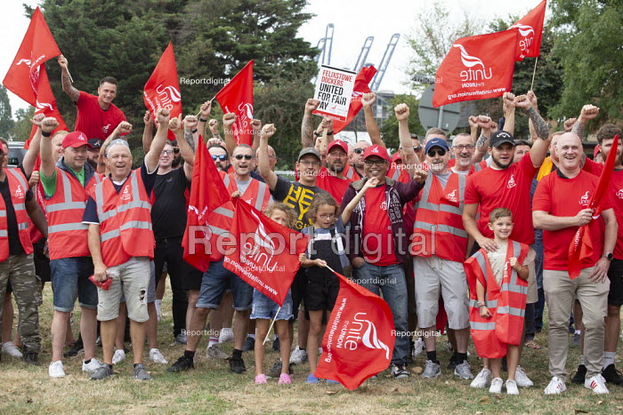 The Port of Felixstowe dock strike. Unite mass picket, workers strike for fair pay