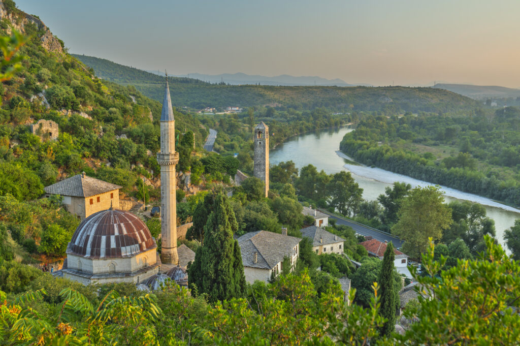 Bosnia and Herzegovina, Bosna i Hercegovina, Pocitelj, Balkans, Neretva, Pocitelj, historic Ottoman village beside River Neretva with Hajji Aliyah Mosque